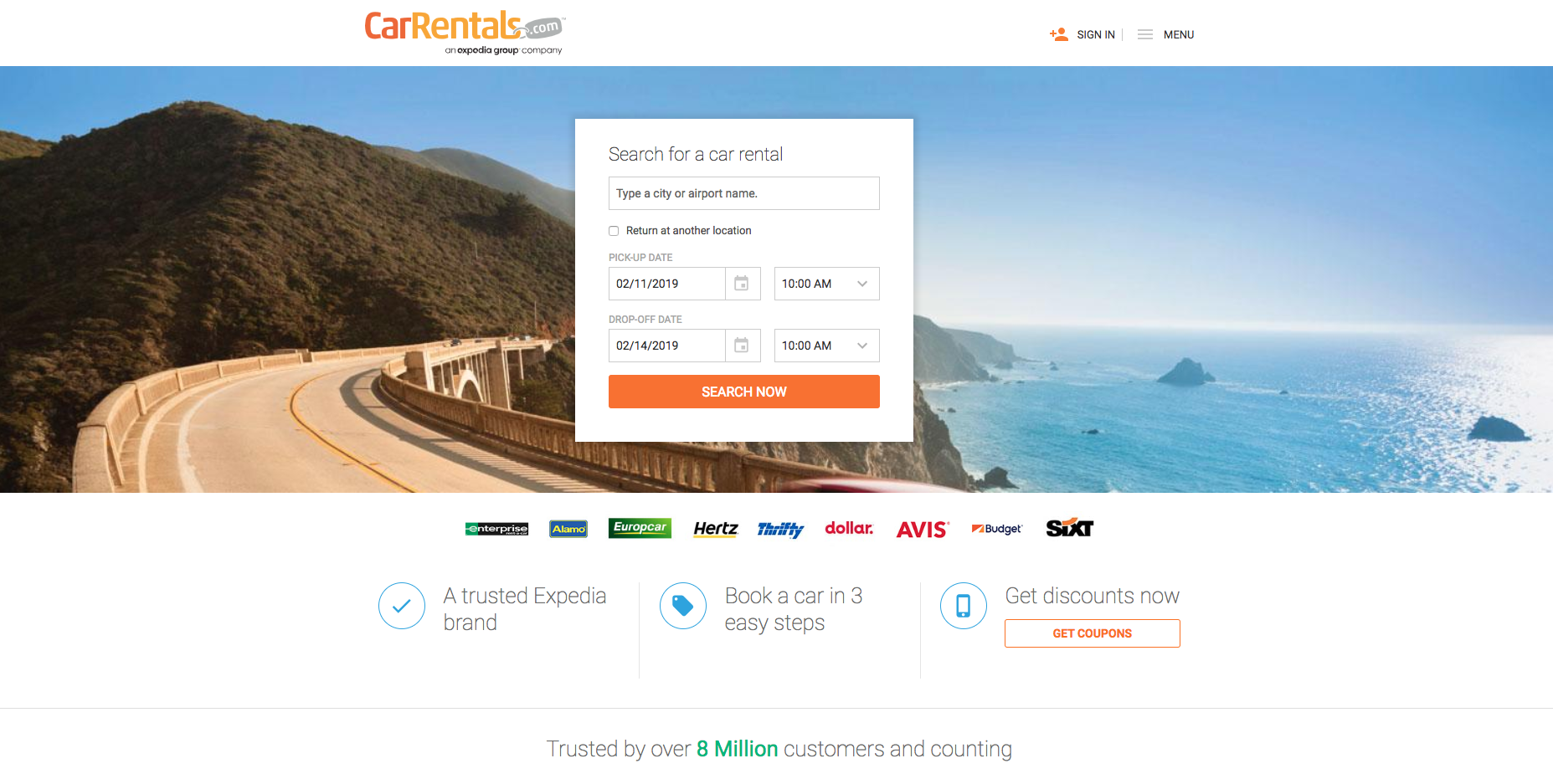 CarRentals website Thumbnail